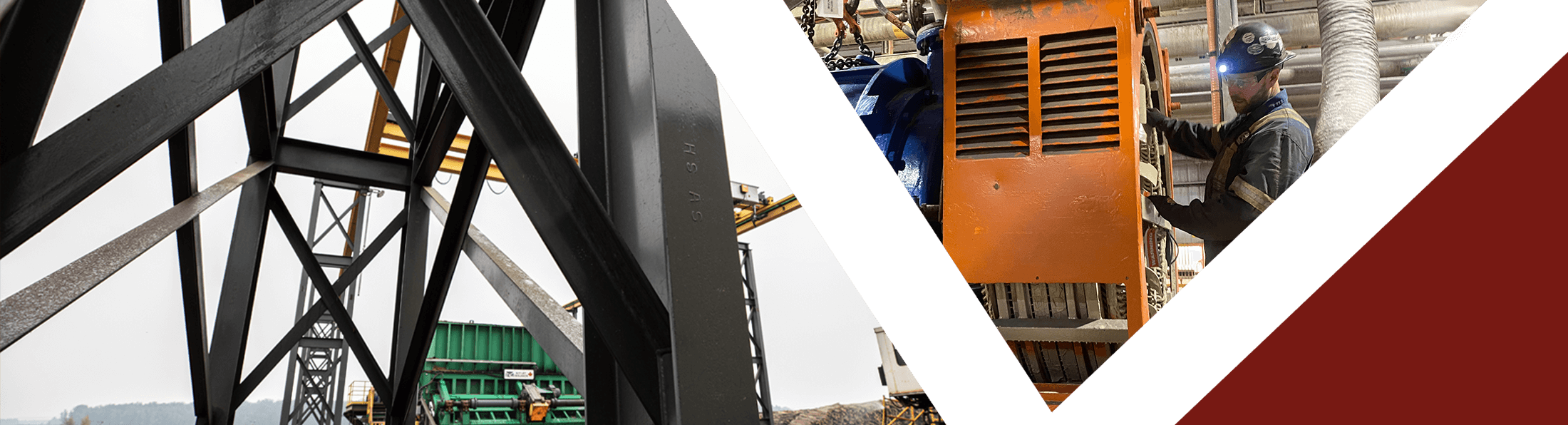 Man working on a machine, with steal beams in the background